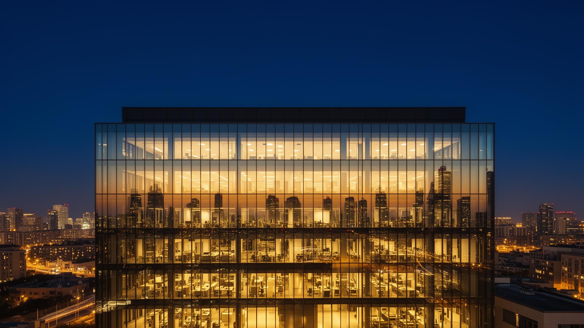 Professional office building at dusk